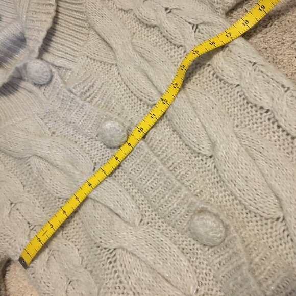 Y2K Tomboy Jeans Long Chunky Cream Cable Knit Wool Blend Button Up Sweater - Picture 11 of 15